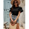 imageLYANER Womens Self Tie Back Scoop Neck Layer Ruffle Trim Short Sleeve Crop Top Blouse ShirtBlack