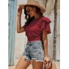 imageLYANER Womens Self Tie Back Scoop Neck Layer Ruffle Trim Short Sleeve Crop Top Blouse ShirtBurgundy