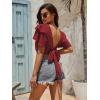 imageLYANER Womens Self Tie Back Scoop Neck Layer Ruffle Trim Short Sleeve Crop Top Blouse ShirtBurgundy