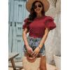 imageLYANER Womens Self Tie Back Scoop Neck Layer Ruffle Trim Short Sleeve Crop Top Blouse ShirtBurgundy