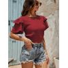 imageLYANER Womens Self Tie Back Scoop Neck Layer Ruffle Trim Short Sleeve Crop Top Blouse ShirtBurgundy