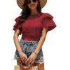 imageLYANER Womens Self Tie Back Scoop Neck Layer Ruffle Trim Short Sleeve Crop Top Blouse ShirtBurgundy