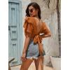 imageLYANER Womens Self Tie Back Scoop Neck Layer Ruffle Trim Short Sleeve Crop Top Blouse ShirtCaramel