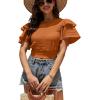 imageLYANER Womens Self Tie Back Scoop Neck Layer Ruffle Trim Short Sleeve Crop Top Blouse ShirtCaramel