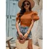 imageLYANER Womens Self Tie Back Scoop Neck Layer Ruffle Trim Short Sleeve Crop Top Blouse ShirtCaramel