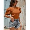 imageLYANER Womens Self Tie Back Scoop Neck Layer Ruffle Trim Short Sleeve Crop Top Blouse ShirtCaramel