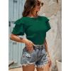 imageLYANER Womens Self Tie Back Scoop Neck Layer Ruffle Trim Short Sleeve Crop Top Blouse ShirtDark Green