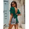imageLYANER Womens Self Tie Back Scoop Neck Layer Ruffle Trim Short Sleeve Crop Top Blouse ShirtDark Green