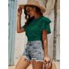 imageLYANER Womens Self Tie Back Scoop Neck Layer Ruffle Trim Short Sleeve Crop Top Blouse ShirtDark Green