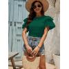 imageLYANER Womens Self Tie Back Scoop Neck Layer Ruffle Trim Short Sleeve Crop Top Blouse ShirtDark Green