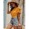 imageLYANER Womens Self Tie Back Scoop Neck Layer Ruffle Trim Short Sleeve Crop Top Blouse ShirtGinger