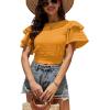 imageLYANER Womens Self Tie Back Scoop Neck Layer Ruffle Trim Short Sleeve Crop Top Blouse ShirtGinger