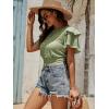 imageLYANER Womens Self Tie Back Scoop Neck Layer Ruffle Trim Short Sleeve Crop Top Blouse ShirtPea Green