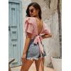 imageLYANER Womens Self Tie Back Scoop Neck Layer Ruffle Trim Short Sleeve Crop Top Blouse ShirtPink