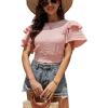 imageLYANER Womens Self Tie Back Scoop Neck Layer Ruffle Trim Short Sleeve Crop Top Blouse ShirtPink