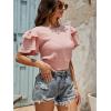 imageLYANER Womens Self Tie Back Scoop Neck Layer Ruffle Trim Short Sleeve Crop Top Blouse ShirtPink