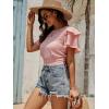 imageLYANER Womens Self Tie Back Scoop Neck Layer Ruffle Trim Short Sleeve Crop Top Blouse ShirtPink