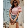 imageLYANER Womens Self Tie Back Scoop Neck Layer Ruffle Trim Short Sleeve Crop Top Blouse ShirtPink