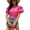 imageLYANER Womens Self Tie Back Scoop Neck Layer Ruffle Trim Short Sleeve Crop Top Blouse ShirtRose