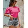 imageLYANER Womens Self Tie Back Scoop Neck Layer Ruffle Trim Short Sleeve Crop Top Blouse ShirtRose