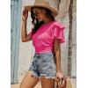 imageLYANER Womens Self Tie Back Scoop Neck Layer Ruffle Trim Short Sleeve Crop Top Blouse ShirtRose