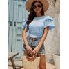 imageLYANER Womens Self Tie Back Scoop Neck Layer Ruffle Trim Short Sleeve Crop Top Blouse ShirtSky Blue
