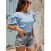 imageLYANER Womens Self Tie Back Scoop Neck Layer Ruffle Trim Short Sleeve Crop Top Blouse ShirtSky Blue