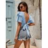 imageLYANER Womens Self Tie Back Scoop Neck Layer Ruffle Trim Short Sleeve Crop Top Blouse ShirtSky Blue