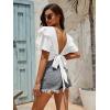 imageLYANER Womens Self Tie Back Scoop Neck Layer Ruffle Trim Short Sleeve Crop Top Blouse ShirtWhite