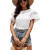 imageLYANER Womens Self Tie Back Scoop Neck Layer Ruffle Trim Short Sleeve Crop Top Blouse ShirtWhite