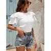 imageLYANER Womens Self Tie Back Scoop Neck Layer Ruffle Trim Short Sleeve Crop Top Blouse ShirtWhite