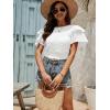 imageLYANER Womens Self Tie Back Scoop Neck Layer Ruffle Trim Short Sleeve Crop Top Blouse ShirtWhite