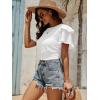 imageLYANER Womens Self Tie Back Scoop Neck Layer Ruffle Trim Short Sleeve Crop Top Blouse ShirtWhite