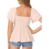 imageLYANER Womens Square Neck Smocked Peplum Top Ruffle Short Sleeve Babydoll Shirred BlouseBeige