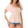 imageLYANER Womens Square Neck Smocked Peplum Top Ruffle Short Sleeve Babydoll Shirred BlouseBeige