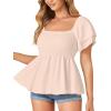 imageLYANER Womens Square Neck Smocked Peplum Top Ruffle Short Sleeve Babydoll Shirred BlouseBeige