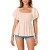 imageLYANER Womens Square Neck Smocked Peplum Top Ruffle Short Sleeve Babydoll Shirred BlouseBeige