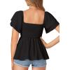 imageLYANER Womens Square Neck Smocked Peplum Top Ruffle Short Sleeve Babydoll Shirred BlouseBlack