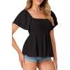 imageLYANER Womens Square Neck Smocked Peplum Top Ruffle Short Sleeve Babydoll Shirred BlouseBlack