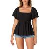 imageLYANER Womens Square Neck Smocked Peplum Top Ruffle Short Sleeve Babydoll Shirred BlouseBlack