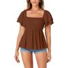 imageLYANER Womens Square Neck Smocked Peplum Top Ruffle Short Sleeve Babydoll Shirred BlouseBrown