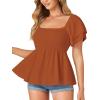 imageLYANER Womens Square Neck Smocked Peplum Top Ruffle Short Sleeve Babydoll Shirred BlouseCaramel