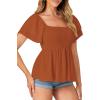 imageLYANER Womens Square Neck Smocked Peplum Top Ruffle Short Sleeve Babydoll Shirred BlouseCaramel