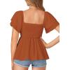 imageLYANER Womens Square Neck Smocked Peplum Top Ruffle Short Sleeve Babydoll Shirred BlouseCaramel
