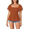 imageLYANER Womens Square Neck Smocked Peplum Top Ruffle Short Sleeve Babydoll Shirred BlouseCaramel