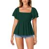 imageLYANER Womens Square Neck Smocked Peplum Top Ruffle Short Sleeve Babydoll Shirred BlouseDark Green