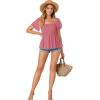 imageLYANER Womens Square Neck Smocked Peplum Top Ruffle Short Sleeve Babydoll Shirred BlouseDark Pink