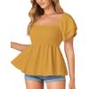 imageLYANER Womens Square Neck Smocked Peplum Top Ruffle Short Sleeve Babydoll Shirred BlouseGinger