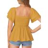 imageLYANER Womens Square Neck Smocked Peplum Top Ruffle Short Sleeve Babydoll Shirred BlouseGinger