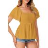 imageLYANER Womens Square Neck Smocked Peplum Top Ruffle Short Sleeve Babydoll Shirred BlouseGinger